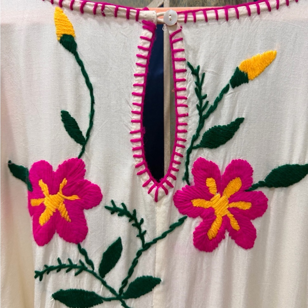 Sold  elsewhere Spell  Sayulita Kaftan with Pink and Green Embroidery Size S/M - Picture 7 of 13